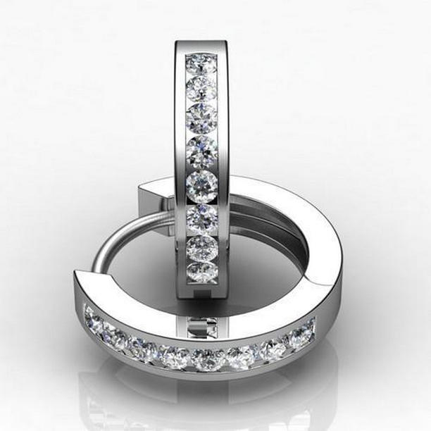 19 CT Round Channel Set Diamond Hoop Earring