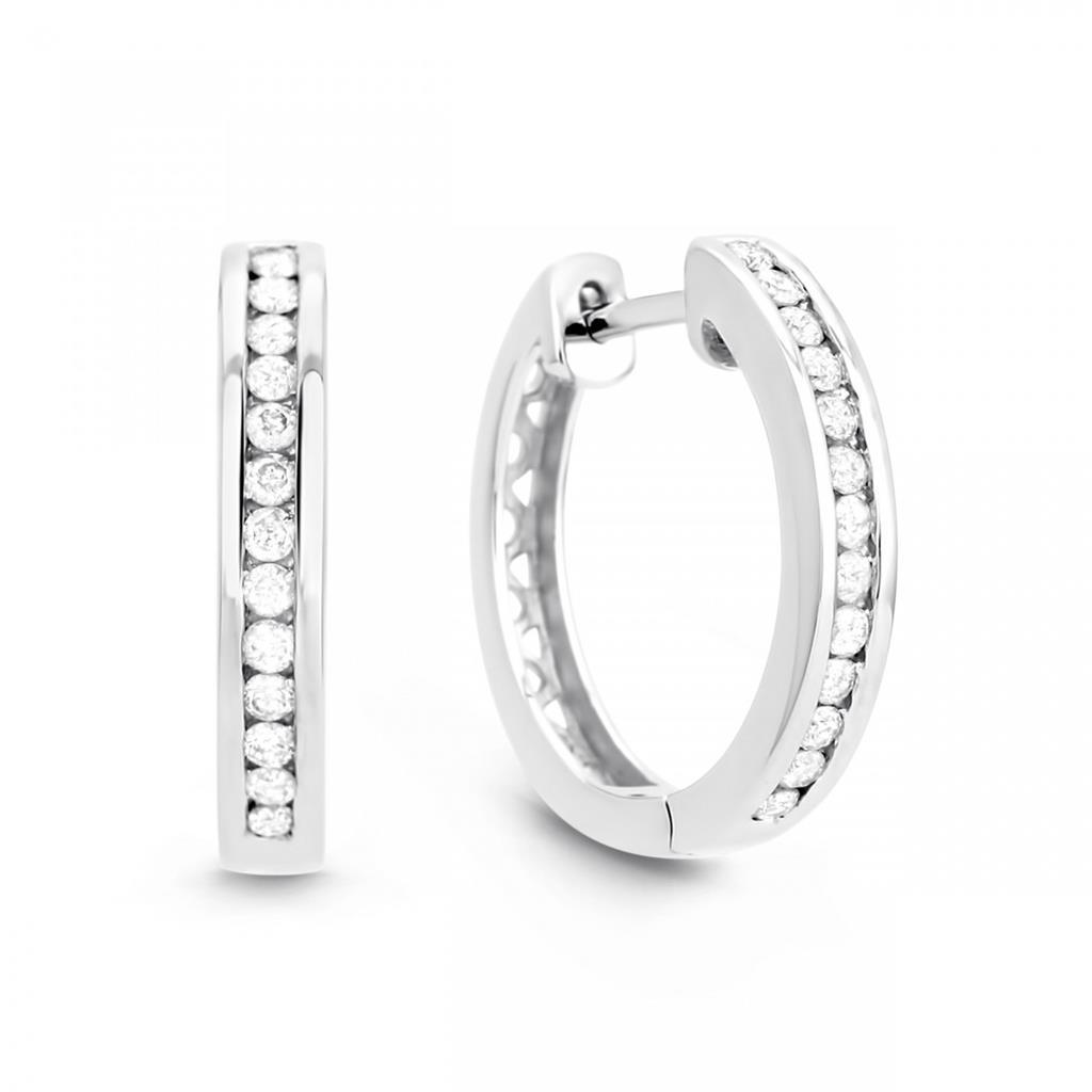 2.6 CT Round Diamond Hoop Earrings, 14K White Gold