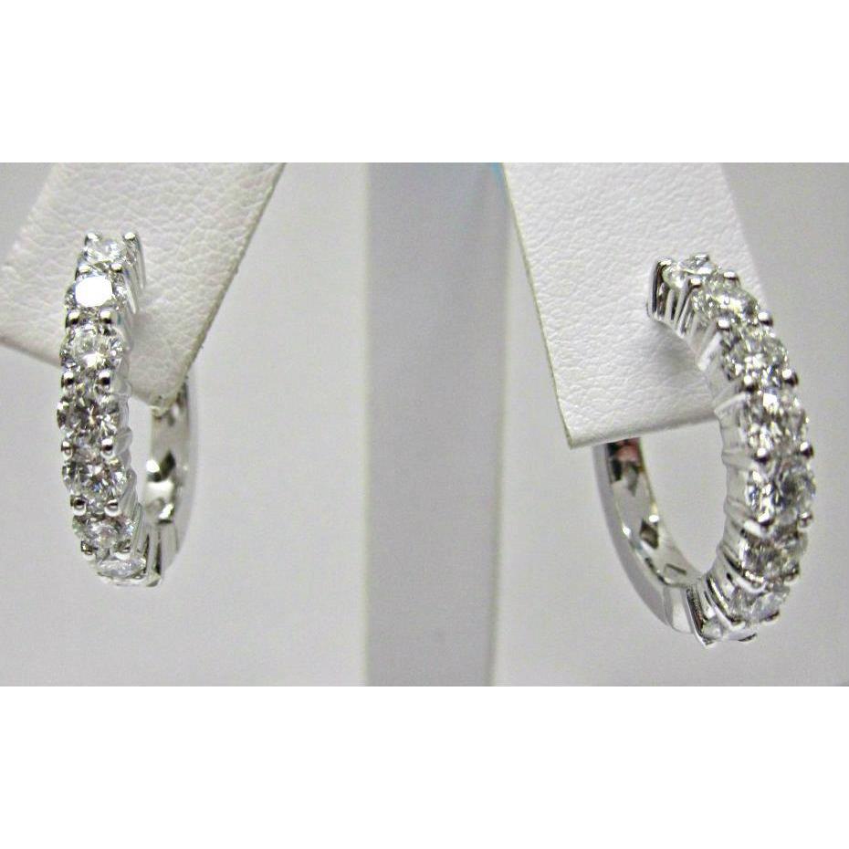 2 CT Round Diamond Hoop Earring, 14K White Gold