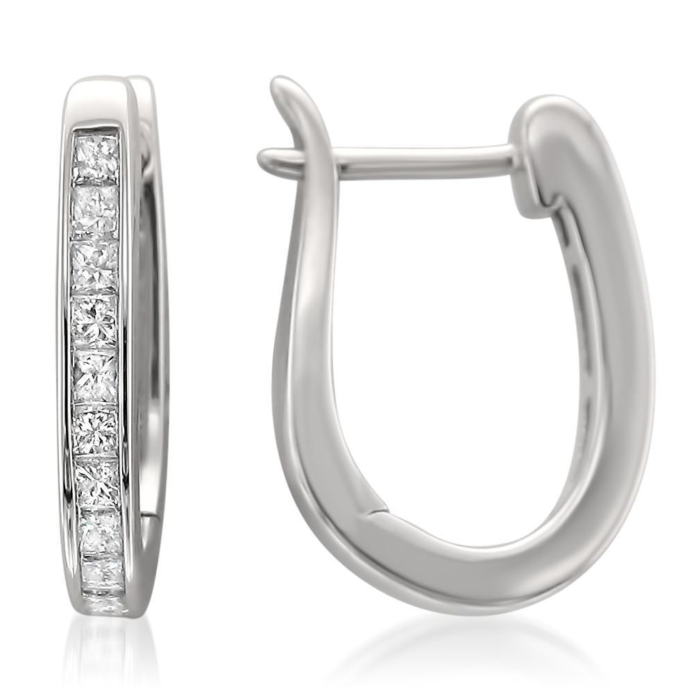 3 CT Princess Cut Diamond Hoop Earring, 14K White Gold -  Glitter, GL2997506