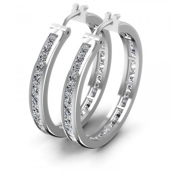 35 CT Princess Cut Channel Set Diamond Hoop Earring