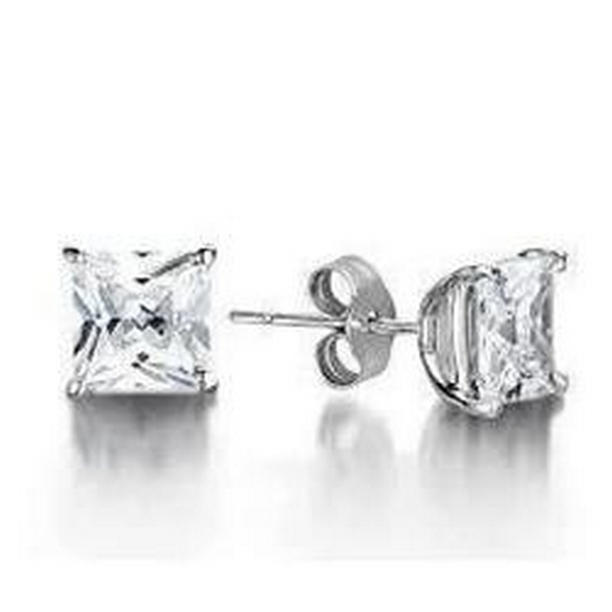 42312 1.5 CT Princess Cut Diamond Stud Earring, 14K White Gold