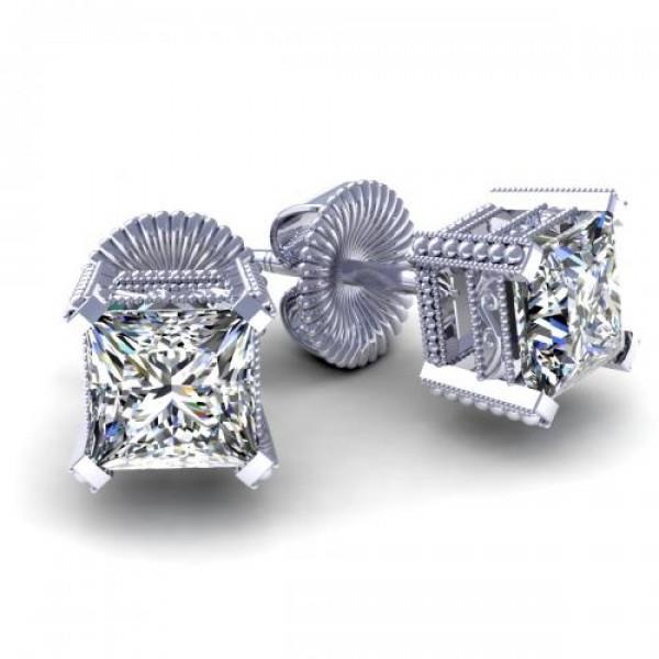 1.70 CT Princess Solitaire Diamond Stud Earring, 14K White Gold