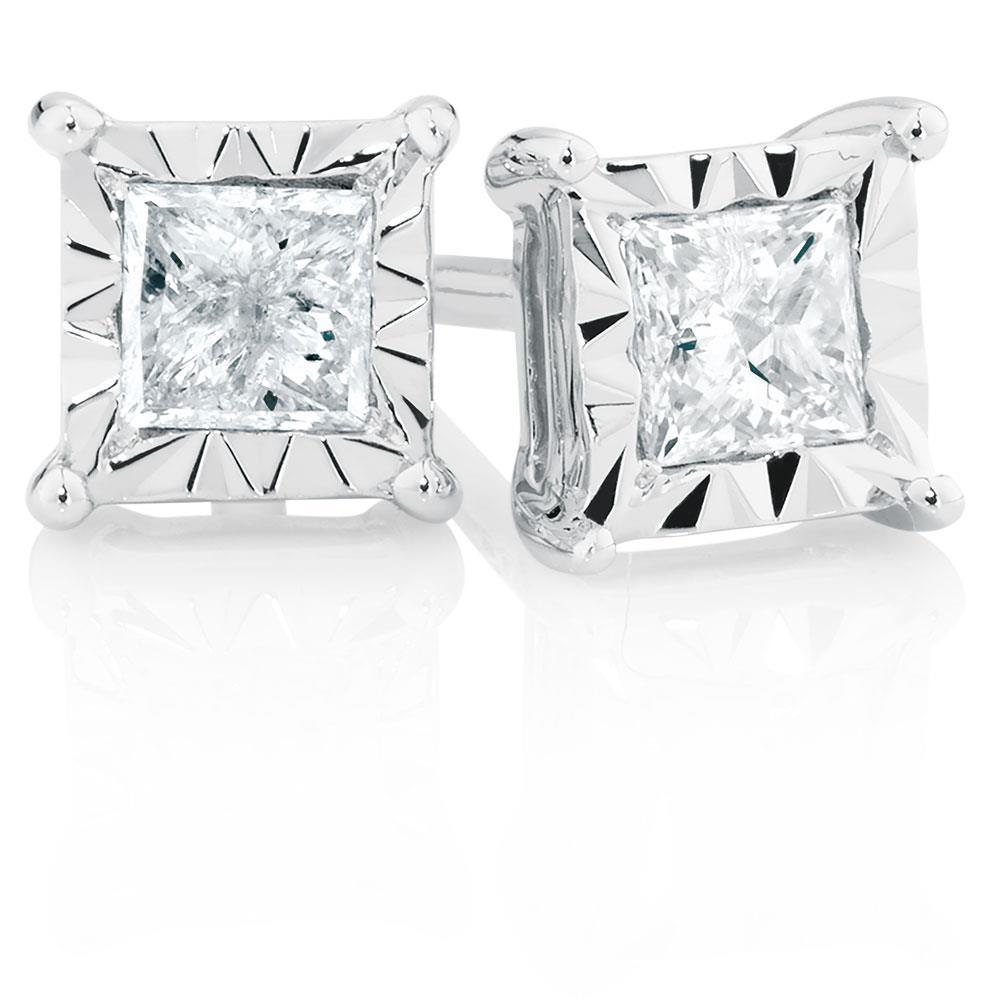 42336 2 CT Princess Cut Diamond Stud Earring, 14K White Gold