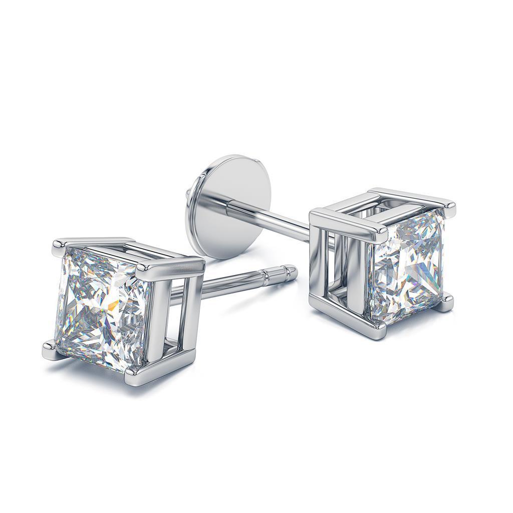 42345 1.8 CT Princess Cut Womens Stud Earring, 14K White Gold