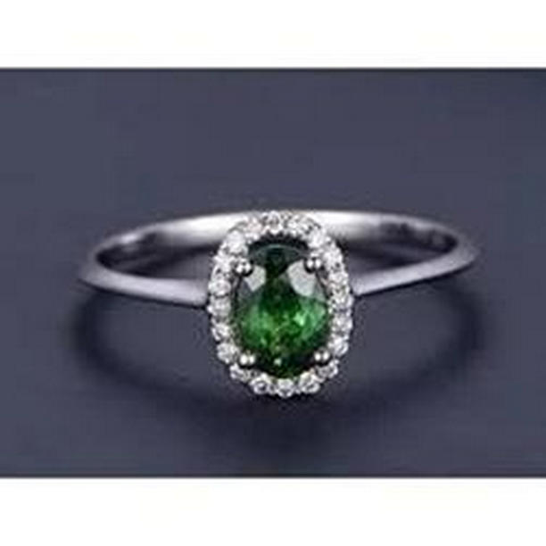 42366 3.2 CT Oval Green Emerald Halo Diamond Ring, 14K White Gold - Size 6.5