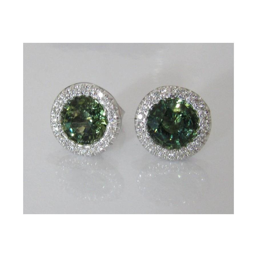 Picture of Harry Chad Enterprises 42385 2.44 CT Round Cut Green Sapphire & Diamond Halo Stud Earring