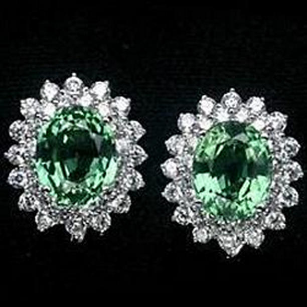Picture of Harry Chad Enterprises 42388 2.60 CT Oval Cut Halo Green Sapphire & Diamond Stud Earring