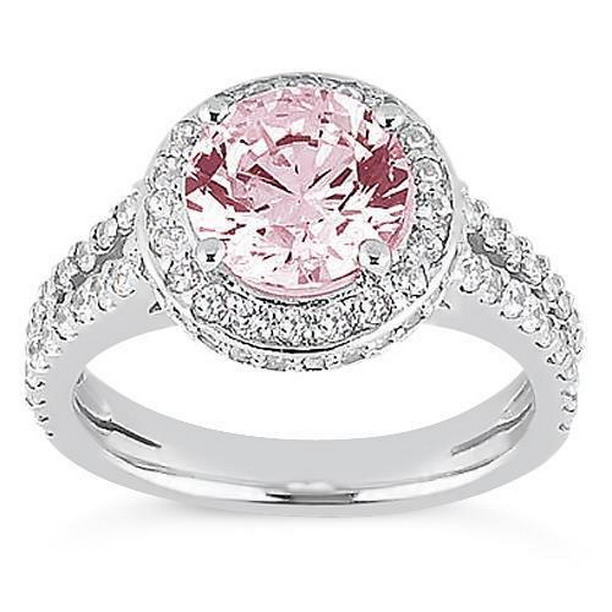 Picture of Harry Chad Enterprises 50693 2.91 CT Halo Pink Sapphire Solitaire with Accents Engagement Ring, Size 6.5