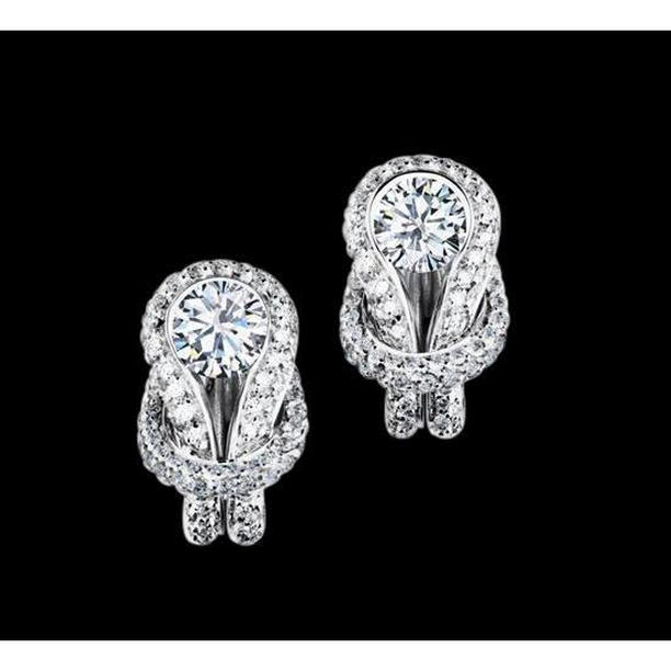 50704 1.7 CT Knot Style Diamond Halo Stud Earrings, White Gold