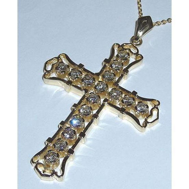 Picture of Harry Chad Enterprises 50706 4 CT G Vs1 Yellow Gold Diamonds Cross Pendant Chain Necklace
