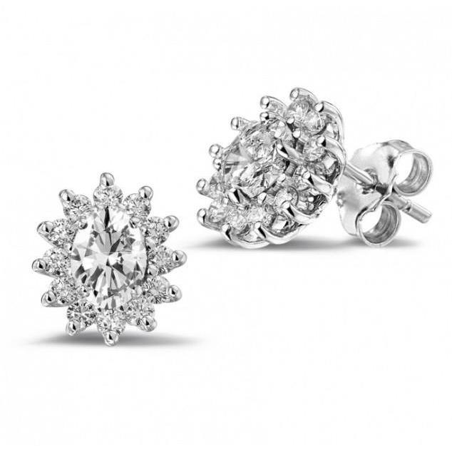 50713 3.20 CT Oval & Round Cut Diamonds Lady Stud Halo Earring