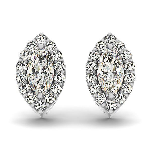 50717 3.20 CT Solid Marquise & Round Halo Diamond Stud Earrings