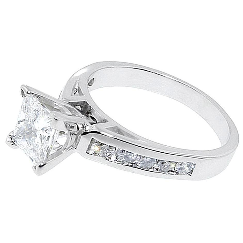 Picture of Harry Chad Enterprises 50726 Princess Cut Diamond Solitaire Ring with Accents, 14K White Gold - Size 6.5