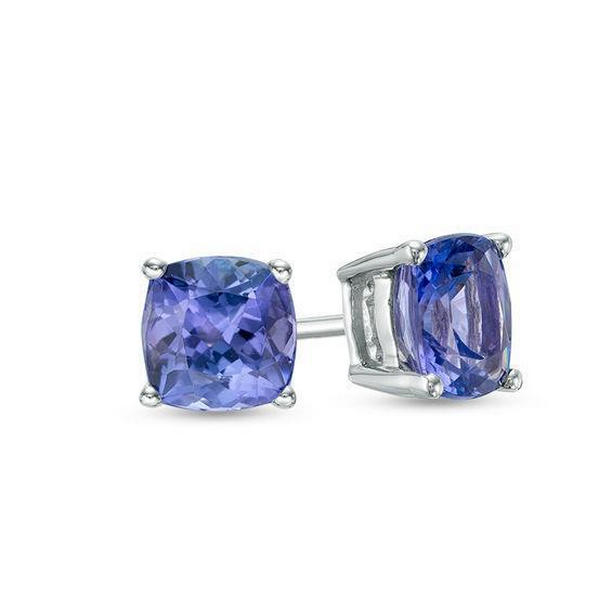 Tanzanite Womens Stud Earrings 4 CT Prong Set, 14K White Gold