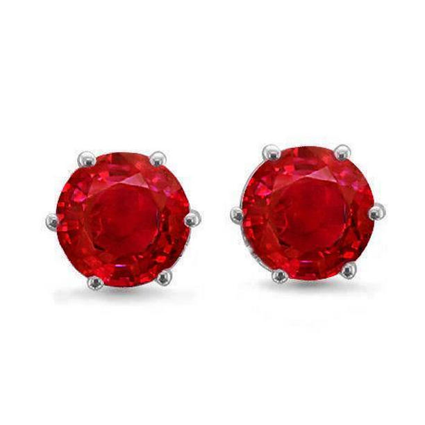 6 CT Round Cut Solitaire Ruby Stud Earring, 14K White Gold