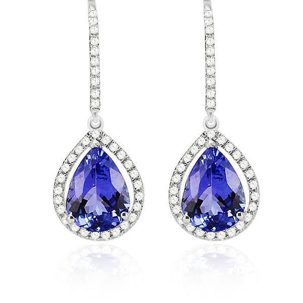 4.70 CT Diamonds Womens & Tanzanite Dangle Earrings, 14K White Gold
