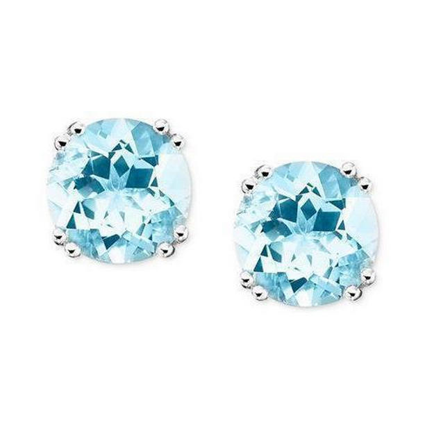 Gorgeous 8 CT Aquamarine Lady Stud Earrings, 14K White Gold