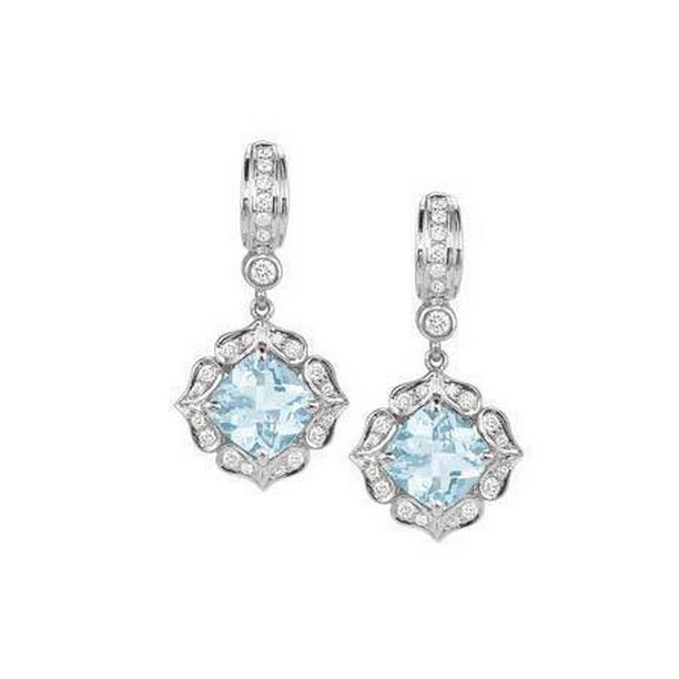 14K White Gold 4.70 CT Aquamarine with Diamonds Dangle Earrings
