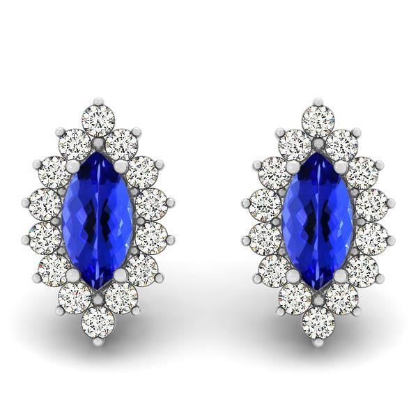 4.70 CT Tanzanite with Diamonds Stud Halo Earrings, 14K White Gold