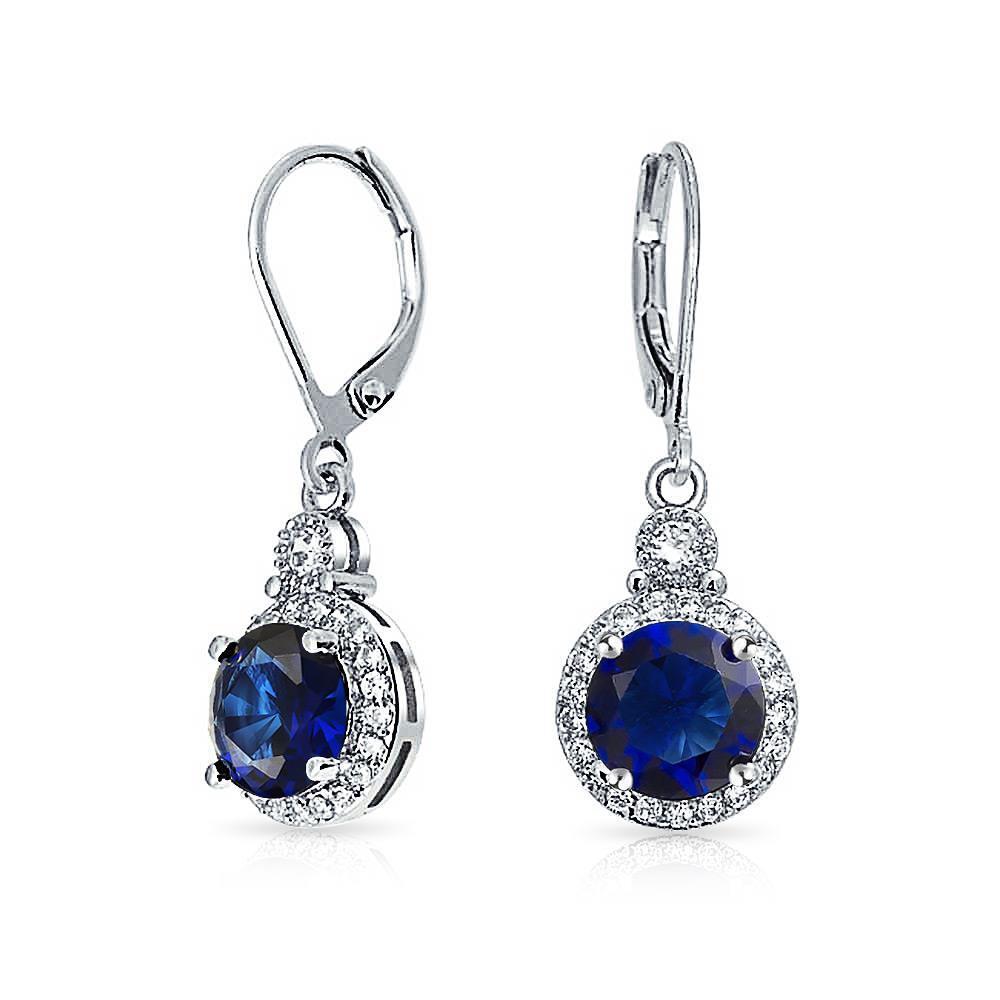 2.46 CT Round Sri Lanka Sapphire with Diamond Dangle Earring, 14K White Gold