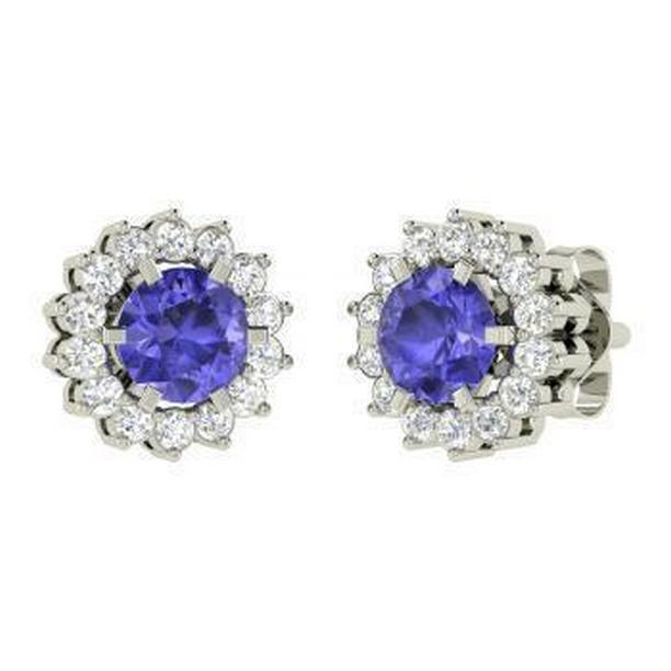 4.50 CT Round Cut Tanzanite with Halo Diamonds Stud Earrings