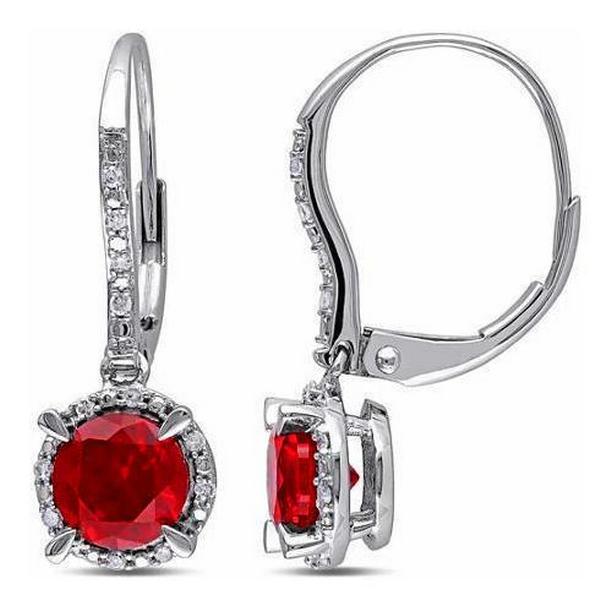 3.68 CT Womens White Gold Red Ruby & Diamond Hoop Earring