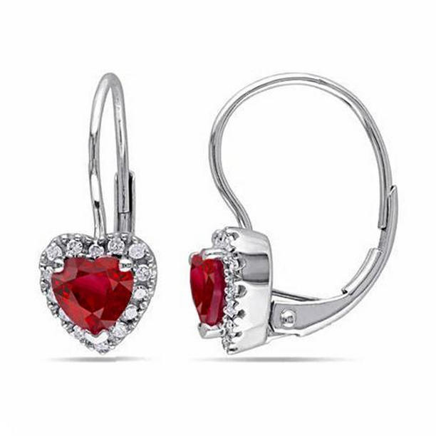 2.20 CT 14K White Gold Red Ruby & Diamond Womens Hoop Earrings