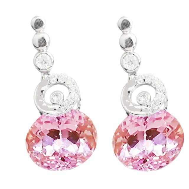 19 CT Round Cut Kunzite with Diamonds Dangle Earrings, White Gold