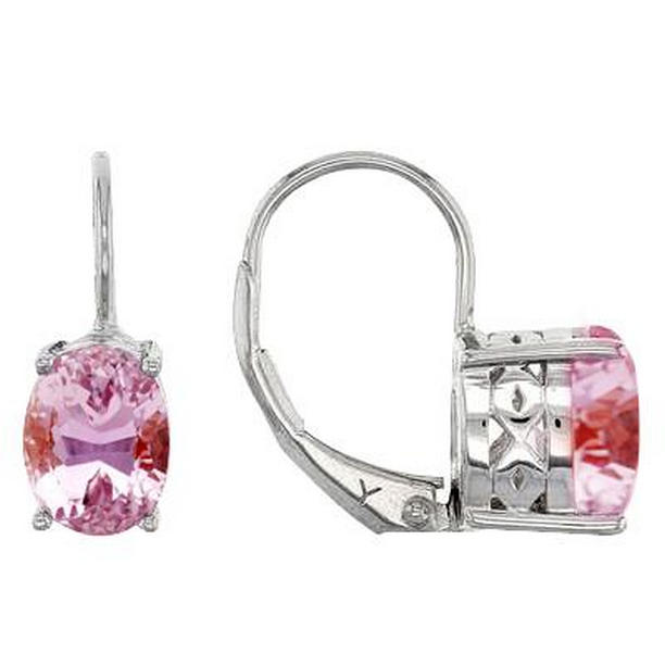 14K White Gold Womens 24 CT Pink Kunzite Hoop Earrings