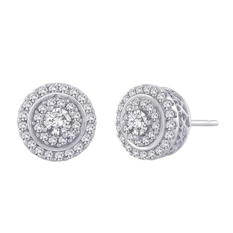 52811 Round Brilliant Cut 1.64 CT Diamonds Lady Halo Stud Earrings, 14K White Gold