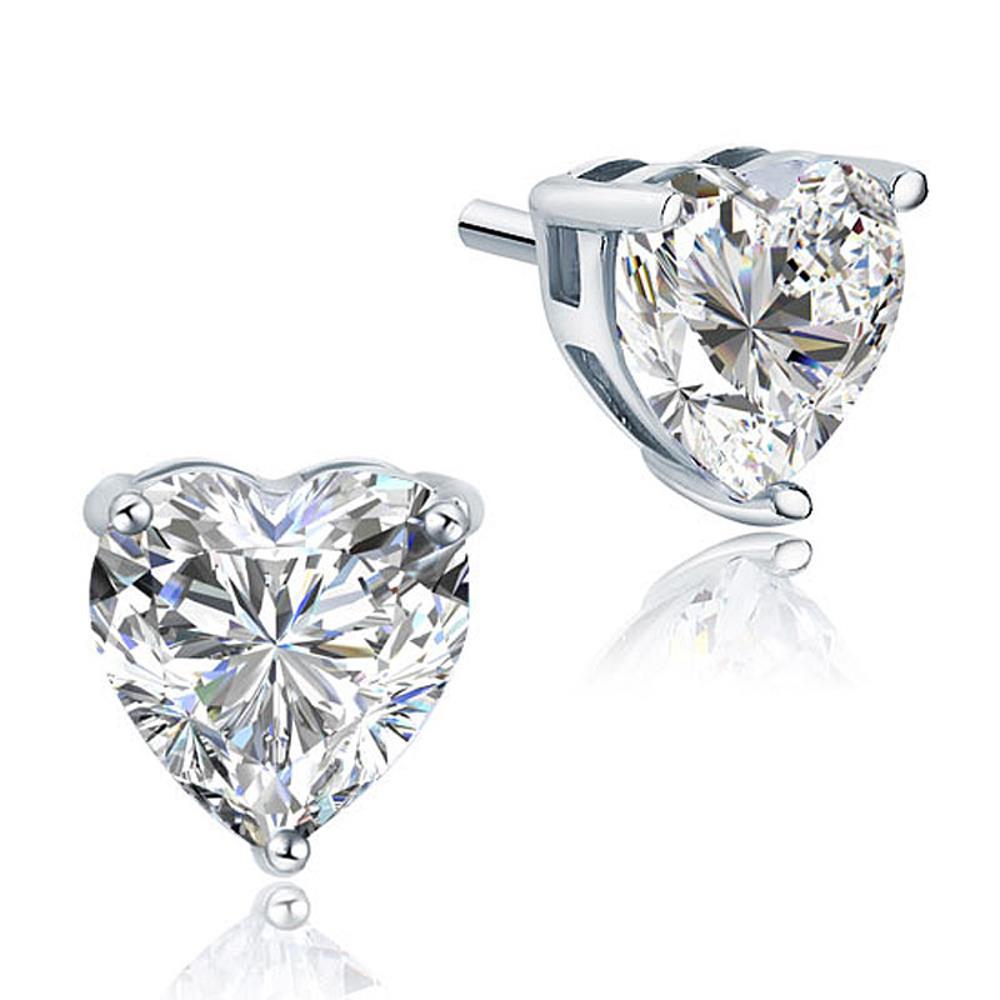 55155 Gorgeous 2 CT Heart Cut Diamond Womens Stud Earring, 14K White Gold