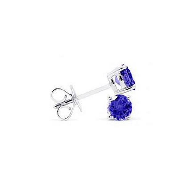 3 CT Prong Set Round Cut Tanzanite Stud Earrings, 14K White Gold