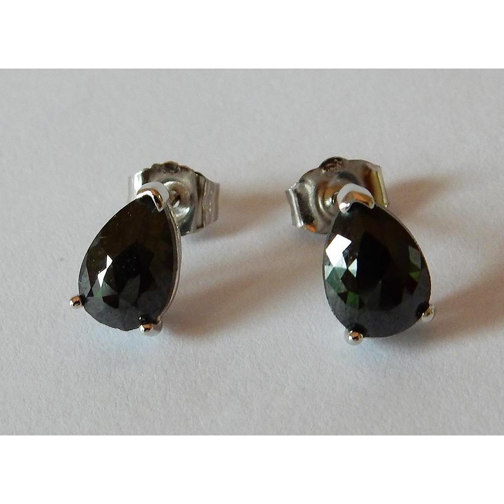 55287 2 CT Pear Black Diamonds 14K White Gold Finish Stud Earrings