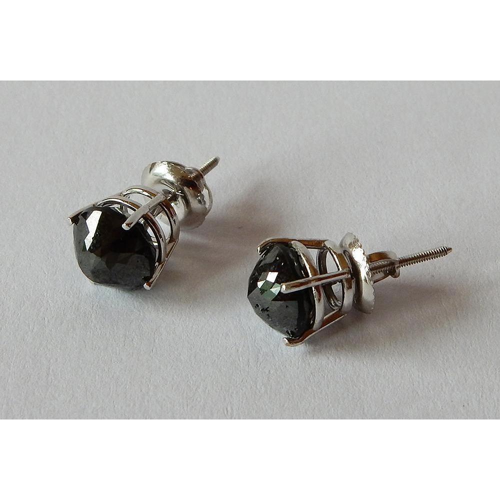 55293 Cushion 2 CT Black Diamonds 14K White Gold Finish Stud Earrings