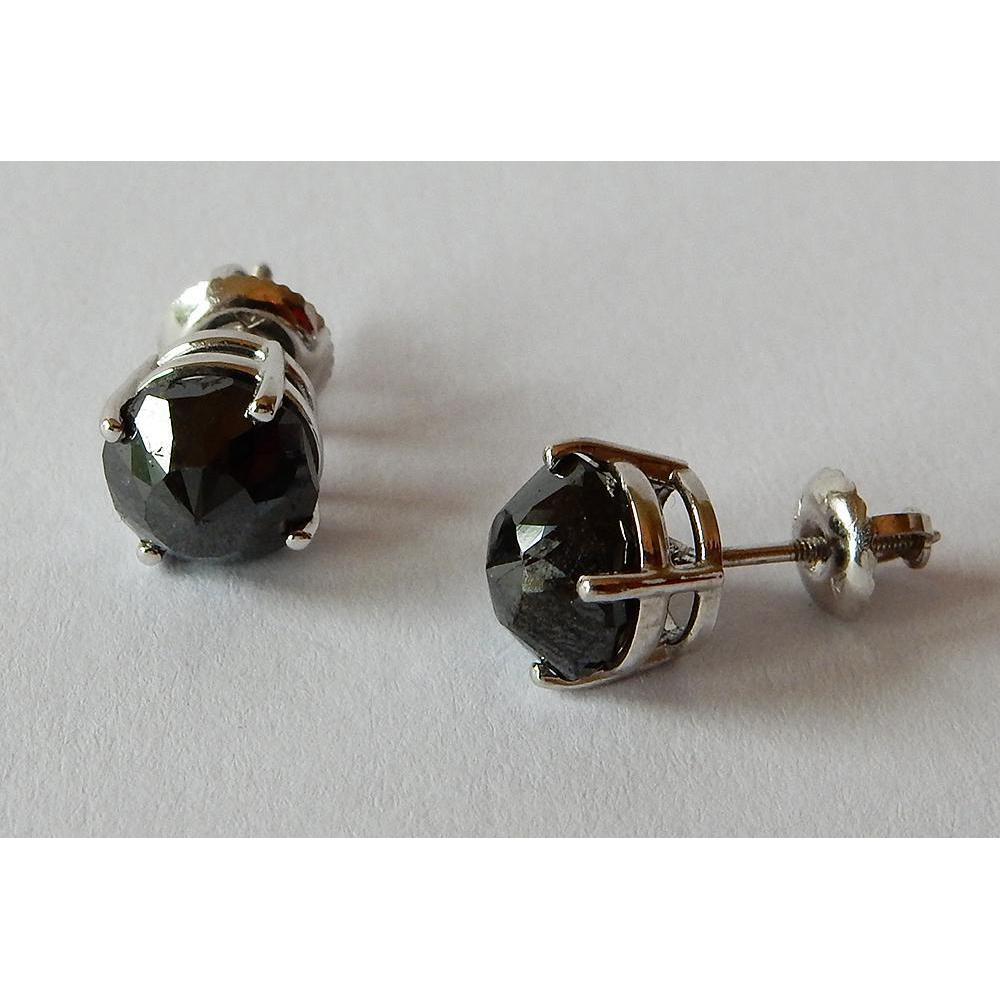 55296 4 CT Cushion Black Diamonds Nice White Gold Finish Stud Earrings