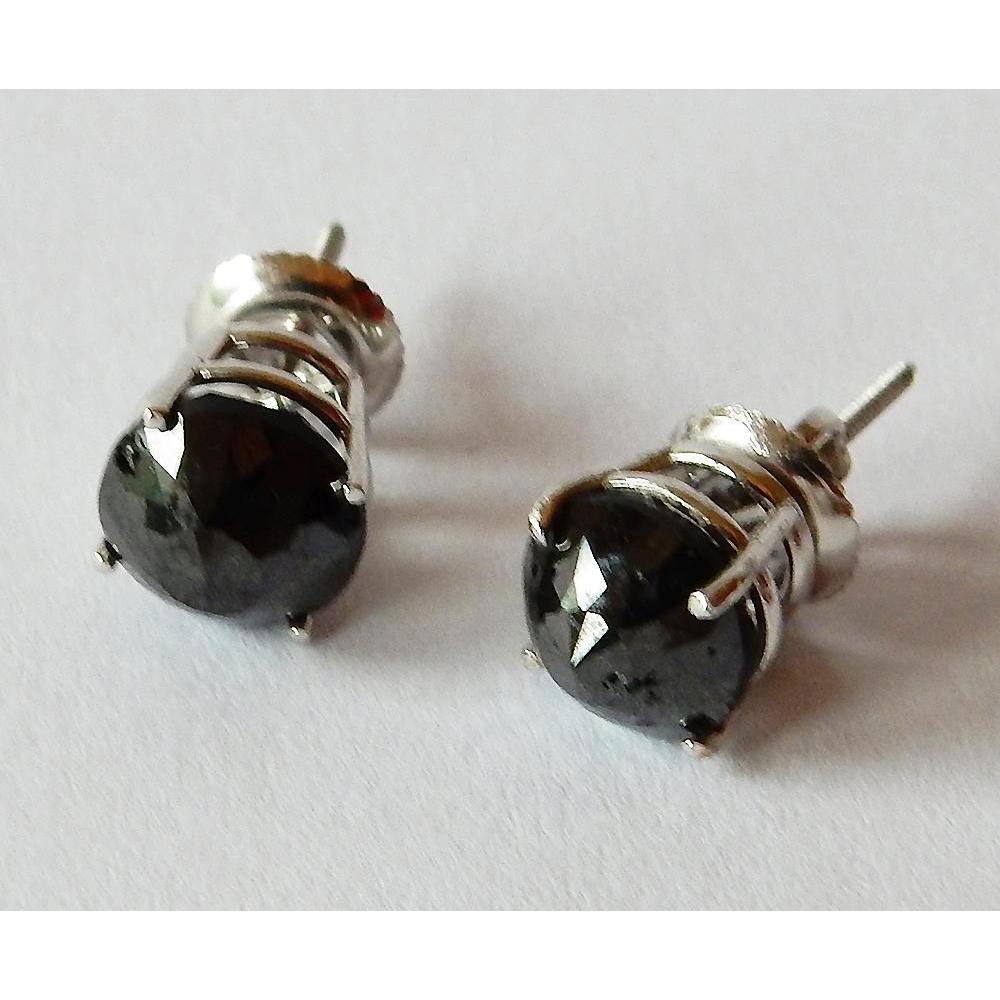 5 CT Cushion Black Diamonds Nice White Gold Finish Stud Earrings