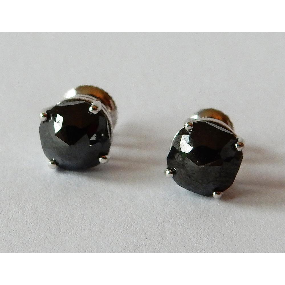 55302 7 CT Cushion Black Diamonds White Gold Finish Stud Earrings