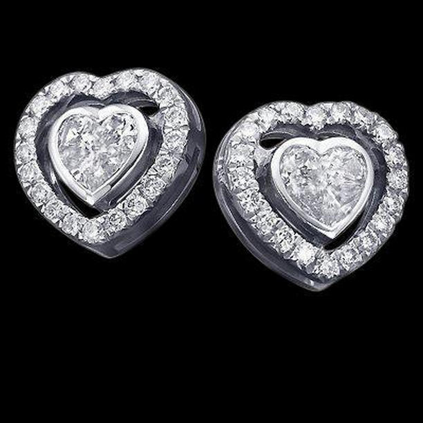55354 2.40 CT Heart Cut Diamond Stud Halo Earring, White Gold