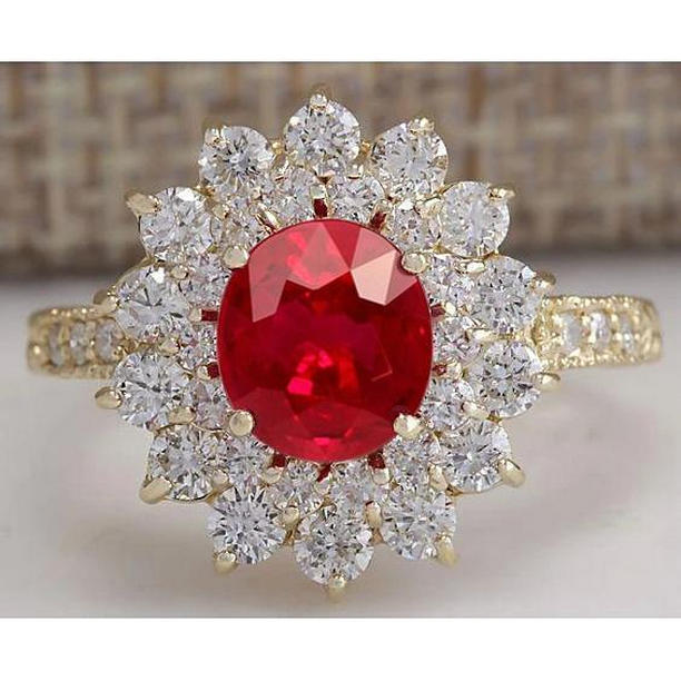 55382 12 CT Red Ruby with Diamonds Wedding Ring, 14K Yellow Gold - Size 6.5