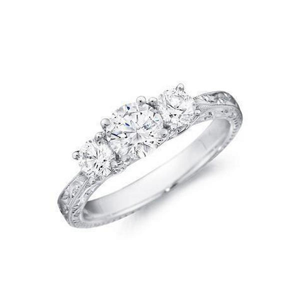 55395 2.50 CT Three Stone Round Cut Diamonds Anniversary Ring, Size 6.5
