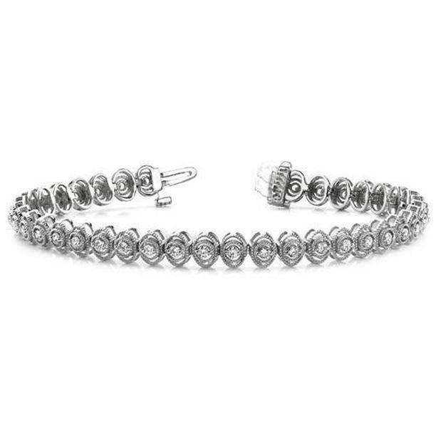 56814 4 CT Round Cut Diamond Womens Tennis Bracelet, 14K White Gold