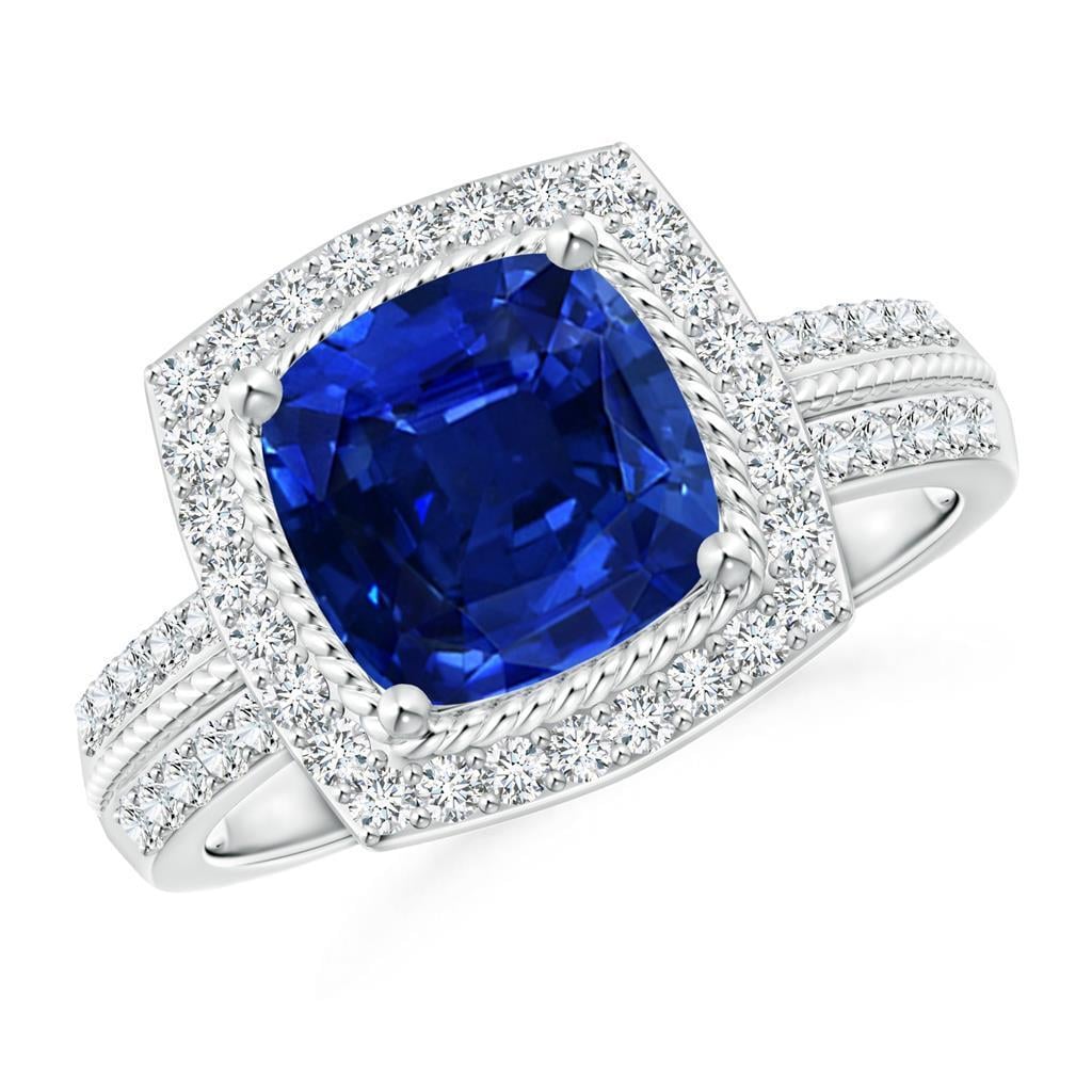 4.75 CT Cushion & Round Sapphire & Diamond Anniversary Ring, Size 6.5