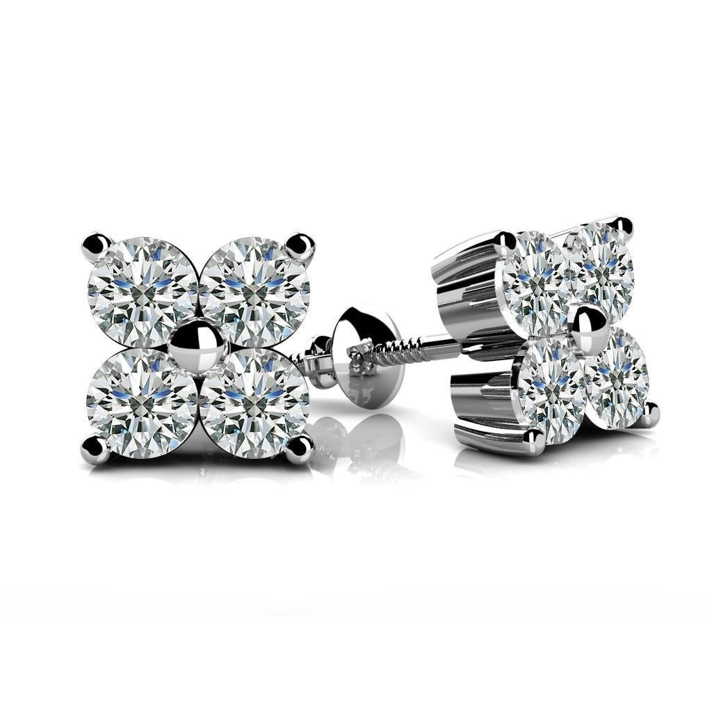 56852 Ladies 4 CT Round Brilliant Cut Diamonds Stud Earrings, 14K White Gold