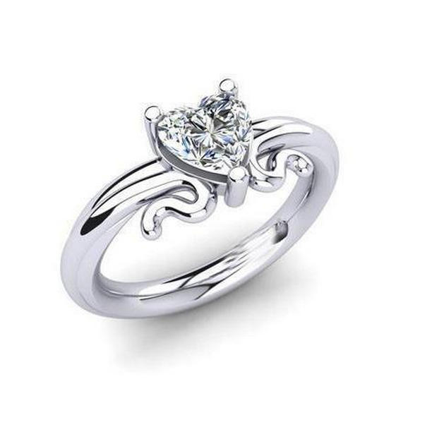 56854 Heart Shape Solitaire 1.50 CT Diamond Wedding Ring, 14K White Gold - Size 6.5