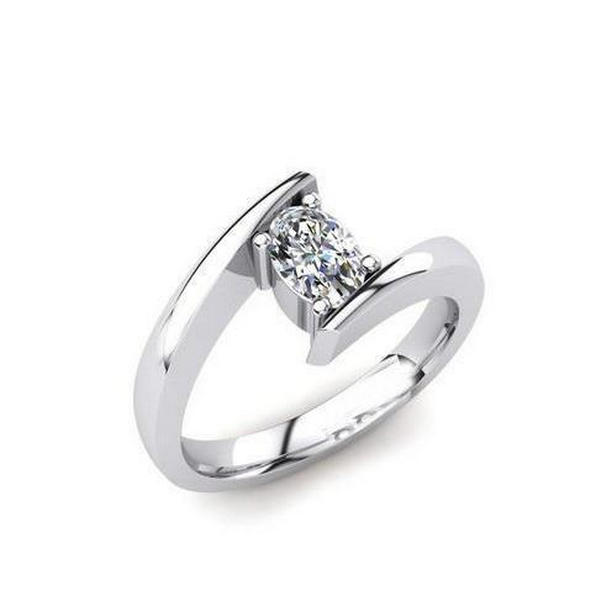 56858 White Gold Sparkling Oval Cut Solitaire Diamond Wedding Ring, Size 6.5