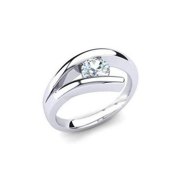Picture of Harry Chad Enterprises 56859 1 CT Solitaire Half Bezel Set Oval Cut Diamond Engagement Ring, Size 6.5