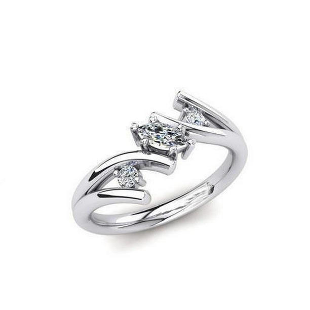 56864 Marquise & Round Cut 3 Stone 1.50 CT Diamonds Ring, 14K White Gold - Size 6.5