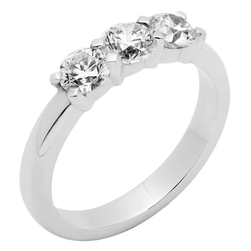56871 3 Stone Round Cut 2.25 CT Diamonds Wedding Ring, 14K White Gold - Size 6.5
