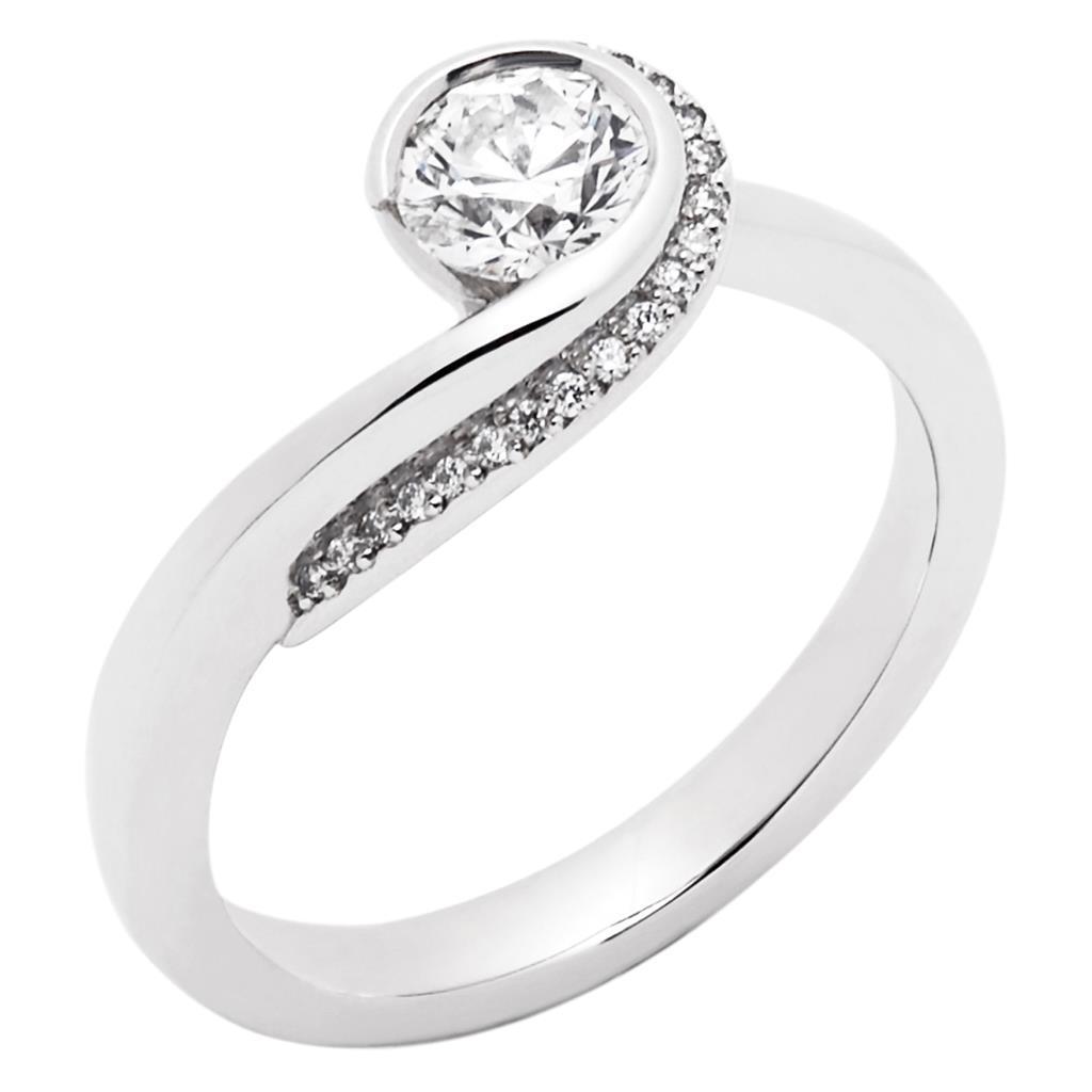 56872 2 CT Round Cut Bezel Set Diamond Ring, 14K White Gold - Size 6.5